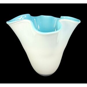 Gorgeous Designs Vase Art Glass Handkerchief Blue Cased Glass Home Decor READ